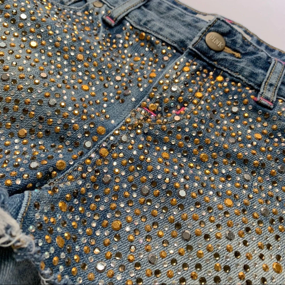 PINK • 2 • Bling Front Jean Shorts Frayed Raw Hem/Edge - Picture 2 of 5
